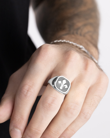 BAGUE CHEVALIÈRE CARRÉE GIGLIO FIORENTINA EN ARGENT PERSONNALISABLE