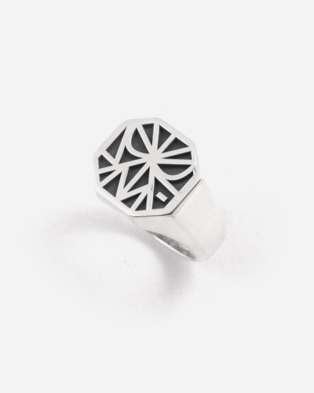 BAGUE CHEVALIÈRE OCTAGON EYES SOLOMOSTRY EN ARGENT