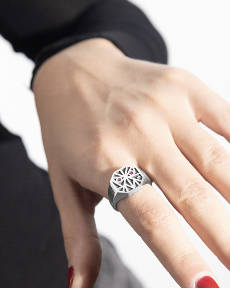 BAGUE CHEVALIÈRE OCTAGON EYES SOLOMOSTRY EN ARGENT AVEC BRILLANTS