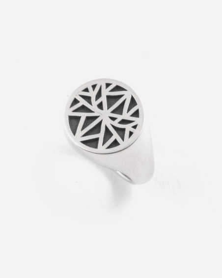 BAGUE CHEVALIÈRE RONDE SIGNATURE SOLOMOSTRY EN ARGENT