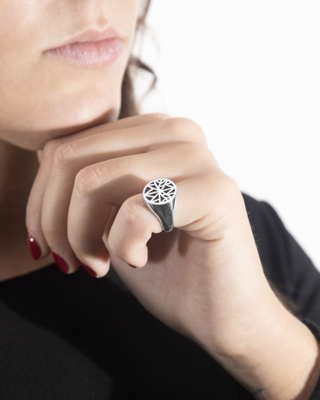 BAGUE CHEVALIÈRE RONDE SIGNATURE SOLOMOSTRY EN ARGENT