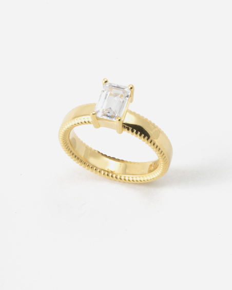 GOLD PLATED THICK MIRROR RING WITH BRILLIANTS