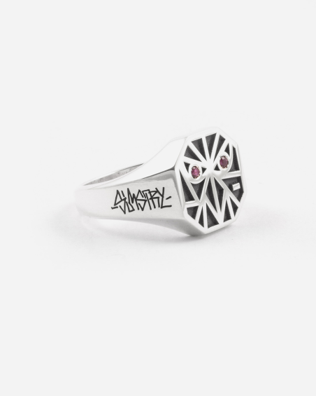 ANELLO CHEVALIER OTTAGONO EYES SOLOMOSTRY IN ARGENTO CON BRILLANTI