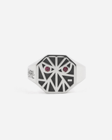 BAGUE CHEVALIÈRE OCTAGON EYES SOLOMOSTRY EN ARGENT AVEC BRILLANTS