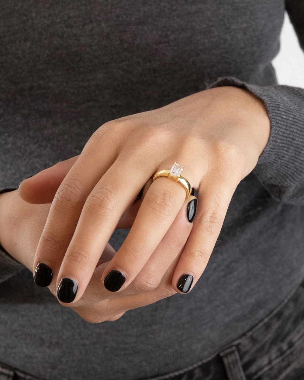 GOLD PLATED THICK MIRROR RING WITH...