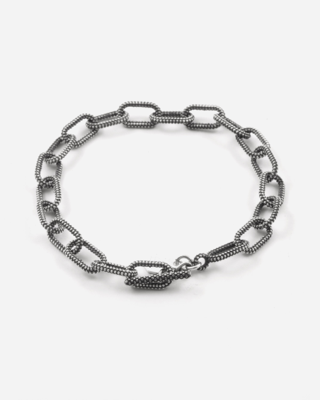 BRACCIALE MAGLIE OVALI PUNTINATE PICCOLE IN ARGENTO