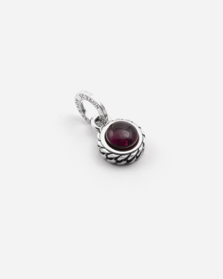 MINI CHARM PENDANT TEXTURE GOURMETTE EN ARGENT AVEC PIERRE ROUGE