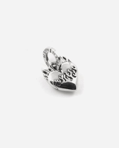 MINI CHARM PENDANT CŒUR AVEC FLAMME EN ARGENT