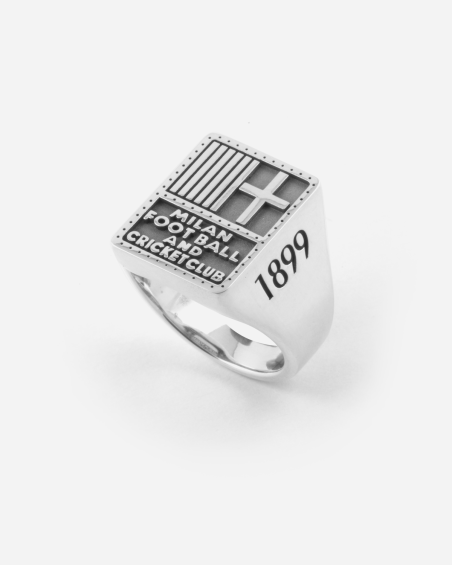 BAGUE CHEVALIÈRE AC MILAN 125 ANNIVERSAIRE AVEC LOGO 1899 EN ARGENT