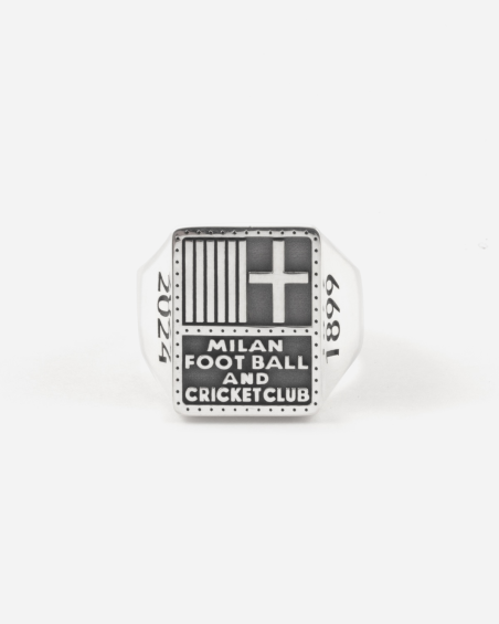 BAGUE CHEVALIÈRE AC MILAN 125 ANNIVERSAIRE AVEC LOGO 1899 EN ARGENT