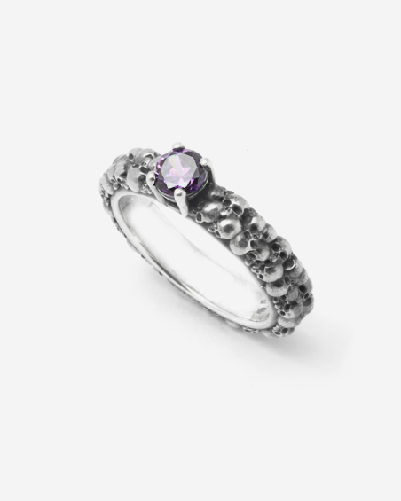 ANELLO FEDE SOLITARIO TESCHI HIDDEN GEM IN ARGENTO CON BRILLANTE VIOLA