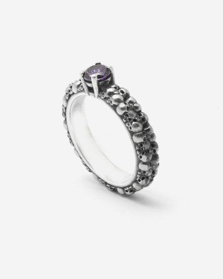 ANELLO FEDE SOLITARIO TESCHI HIDDEN GEM IN ARGENTO CON BRILLANTE VIOLA