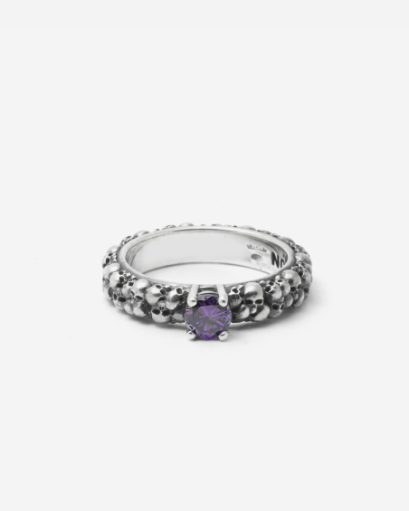 BAGUE ALLIANCE SOLITAIRE CRÂNES HIDDEN GEM EN ARGENT AVEC BRILLANT VIOLET