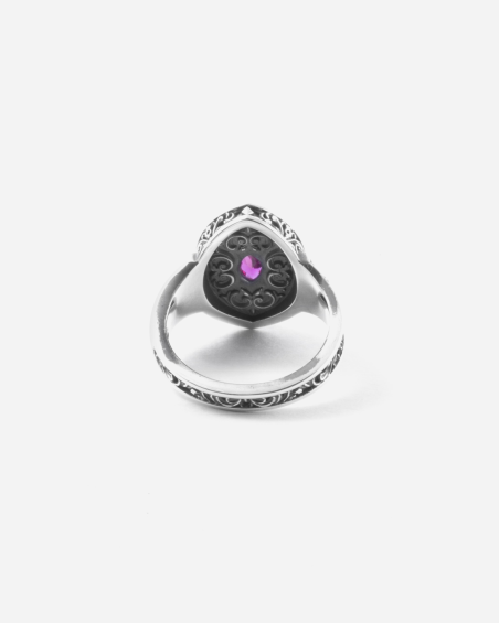 ANELLO CHEVALIER MARQUISE DECORATO BONNIE IN ARGENTO CON PIETRA ROSSA