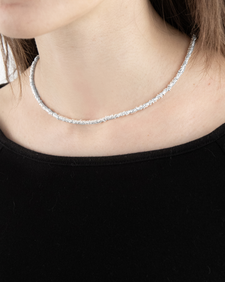 COLLIER MINI ANNEAUX DIAMANTÉS EN ARGENT