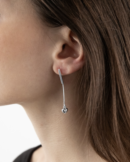 BOUCLE D'OREILLE PENDANT AVEC BAR ET CHAÎNE SILVER LOVE BAR EN ARGENT