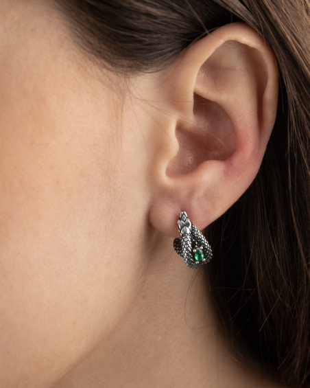 POISONED SNAKE HOOP EARRING WITH GREEN STONE