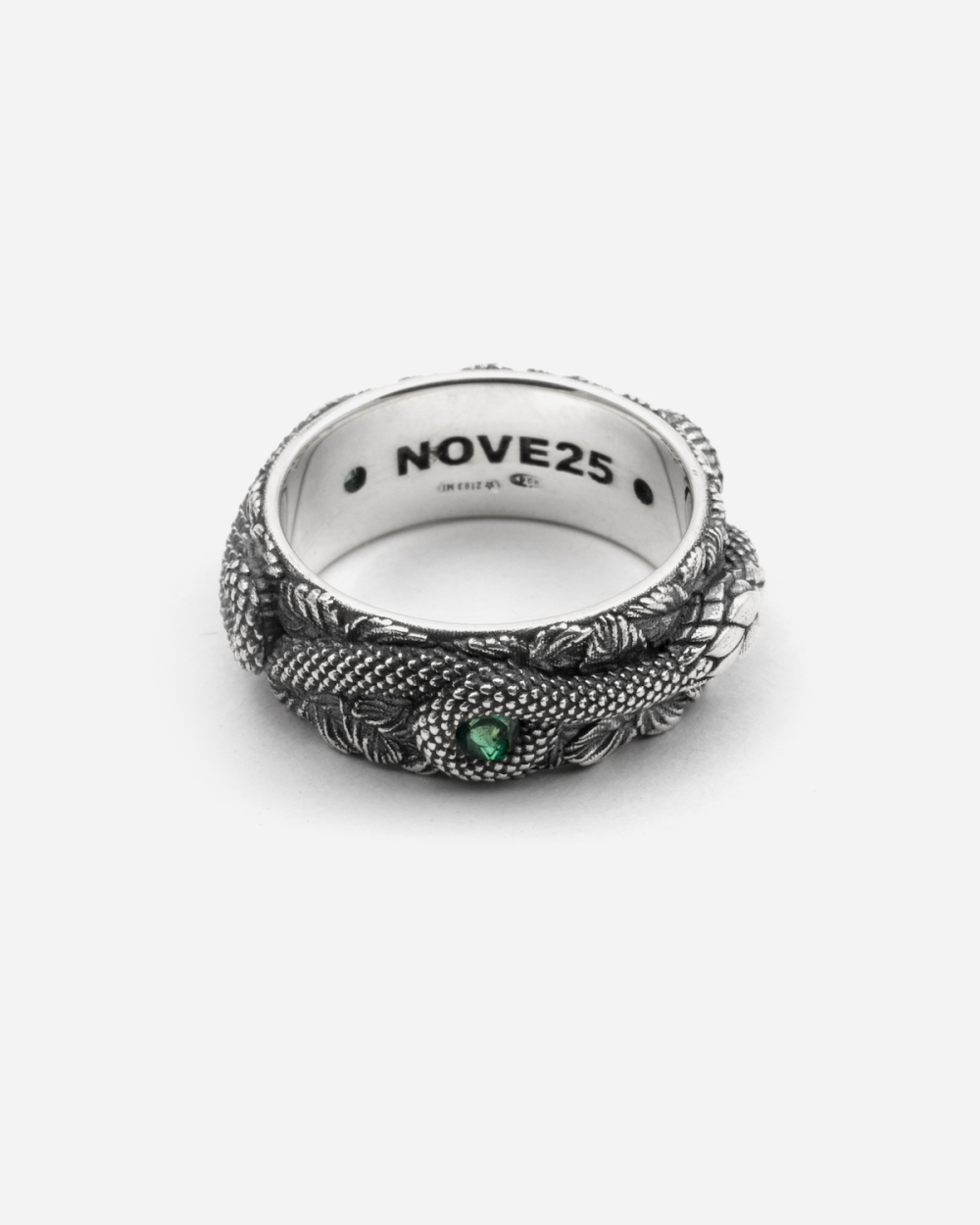 SNAKE BAND RING WITH GREEN BRILLIANTS