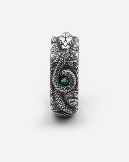 SNAKE BAND RING WITH GREEN BRILLIANTS