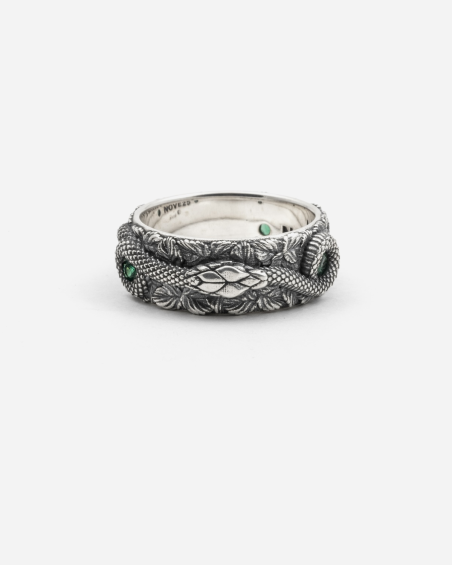 SNAKE BAND RING WITH GREEN BRILLIANTS