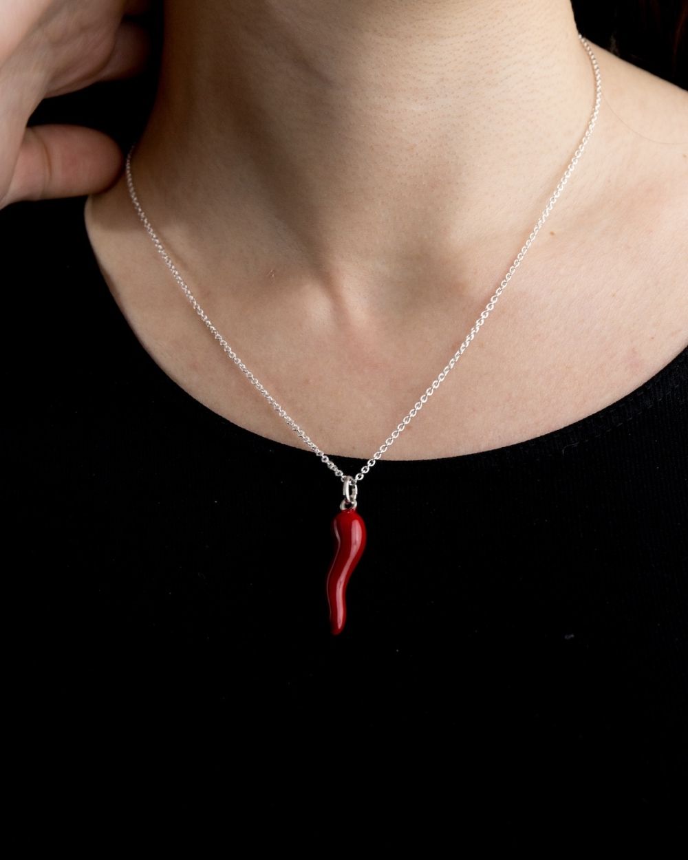 LUCKY HORN PENDANT WITH RED ENAMEL