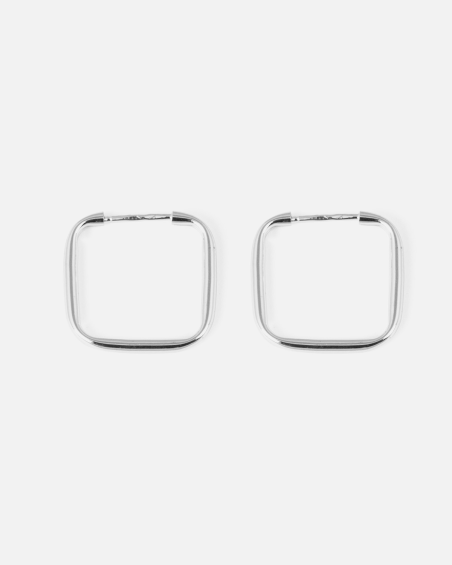 ROUND THREAD SILVER SQUARE HOOP PAIR EARRINGS