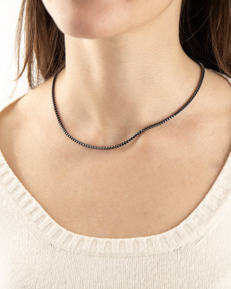 COLLIER TENNIS EN ARGENT AVEC BRILLANTS NOIRS