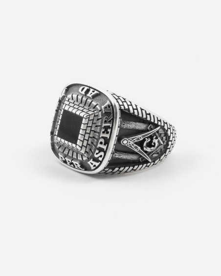 GEDENKRING FREIMAURER AD ASTRA MIT SCHWARZEN STEIN