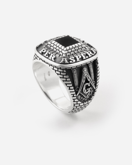 GEDENKRING FREIMAURER AD ASTRA MIT SCHWARZEN STEIN