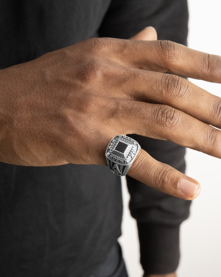 GEDENKRING FREIMAURER AD ASTRA MIT SCHWARZEN STEIN