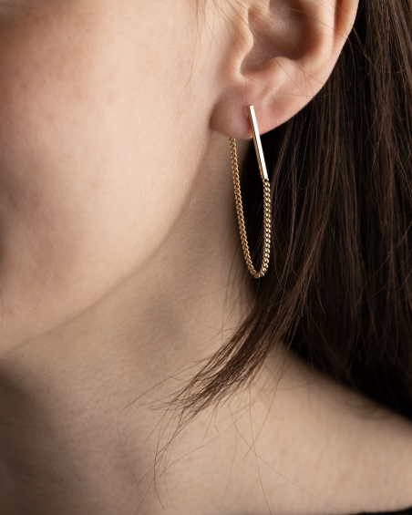 BOUCLE D'OREILLE LOBE CHAÎNE GOLDEN CHAIN BAR PLAQUÉE OR