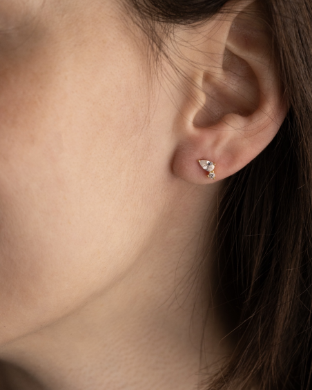 PENDIENTE PIERCING SOLITARIO GOLDEN SHINY DROP PLATEADO ORO