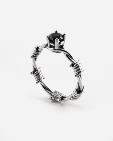 ALLIANCE SOLITAIRE BARBELÉ EN ARGENT AVEC NOIR BRILLANT