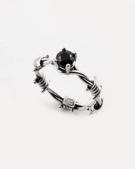 ALLIANCE SOLITAIRE BARBELÉ EN ARGENT AVEC NOIR BRILLANT