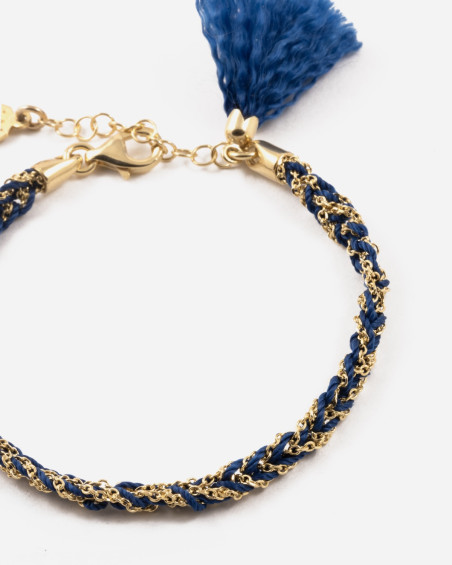 BRACELET CHAÎNE GOLDEN WAVE PLAQUÉ OR AVEC TISSU BLEU
