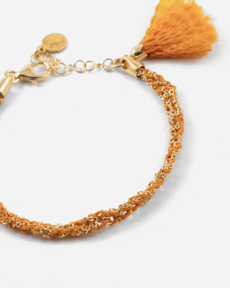 ARMBAND KABELKETTE GOLDEN WAVE MIT ORANGE STOFF