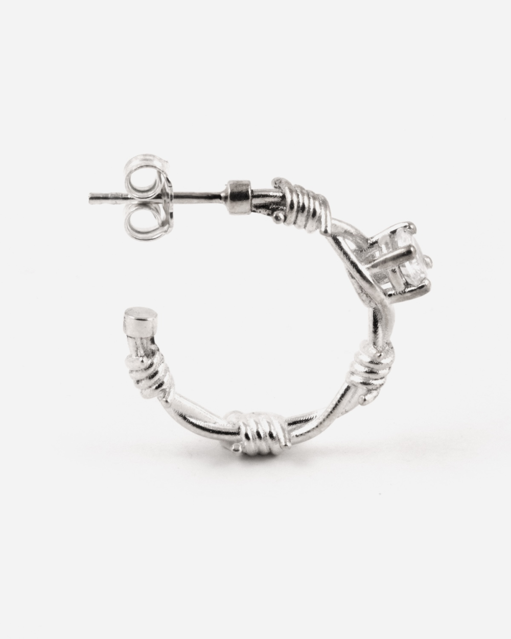 SOLITAIRE BARBED WIRE HOOP EARRING...