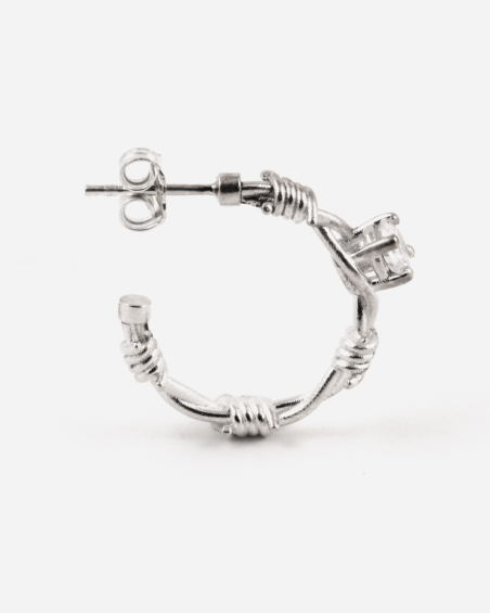 SOLITAIRE BARBED WIRE HOOP EARRING WITH WHITE BRILLIANT