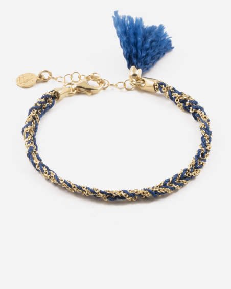 BRACELET CHAÎNE GOLDEN WAVE PLAQUÉ OR AVEC TISSU BLEU