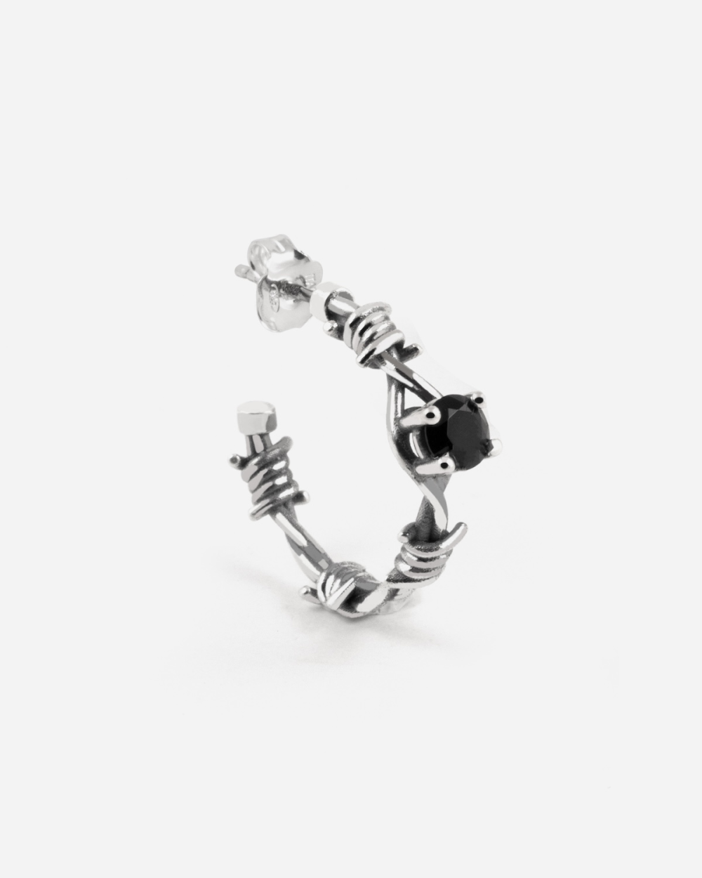 SOLITAIRE BARBED WIRE HOOP EARRING...