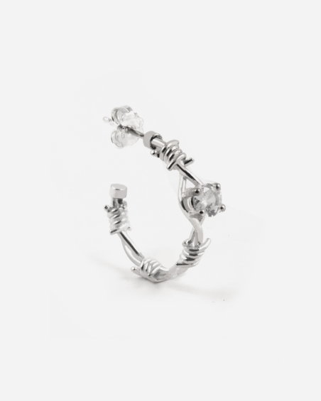 BOUCLE D’OREILLE CERCLE BARBELÉ SOLITAIRE EN ARGENT AVEC BLANC BRILLANT