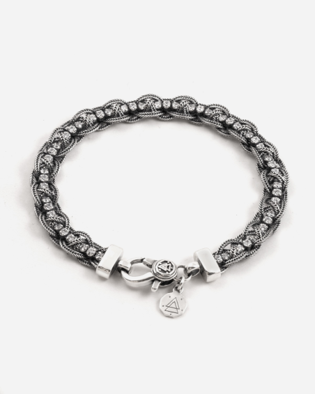 BRACELET TENNIS QUEUE DE RENARD TRESSÉE PETIT EN ARGENT AVEC PIERRES BLANCHES
