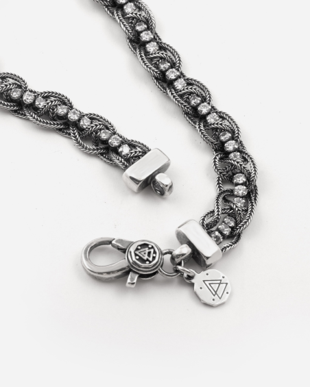 BRACCIALE TENNIS CODA DI VOLPE INTRECCIATA PICCOLA IN ARGENTO CON PIETRE BIANCHE​
