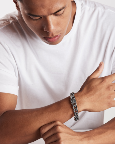 BRACCIALE GRUMETTA CON TEXTURE GOTICA INSIGNA IN ARGENTO