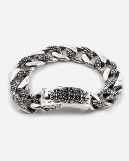 BRACELET GOURMETTE AVEC TEXTURE GOTHIQUE ALTERNÉE TRINIDAD EN ARGENT