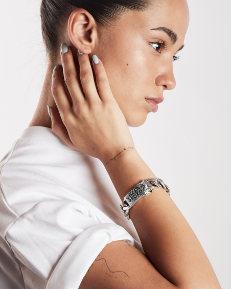 BRACELET GOURMETTE AVEC TEXTURE GOTHIQUE ALTERNÉE TRINIDAD EN ARGENT
