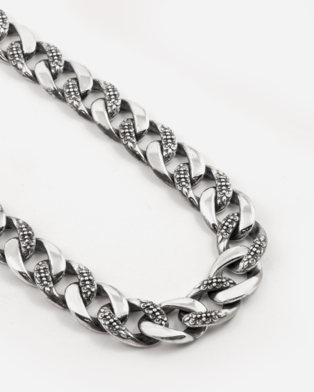 COLLANA GRUMETTA CON TEXTURE GOTICA ALTERNATA SUERTE IN ARGENTO
