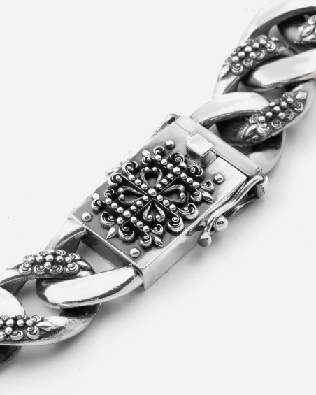 COLLANA GRUMETTA CON TEXTURE GOTICA ALTERNATA SUERTE IN ARGENTO