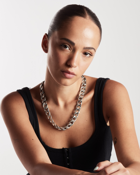 COLLANA GRUMETTA CON TEXTURE GOTICA ALTERNATA SUERTE IN ARGENTO