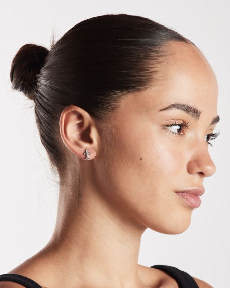 BOUCLE D'OREILLE LOBE CROIX GOTHIQUE EN ARGENT AVEC BRILLANTS